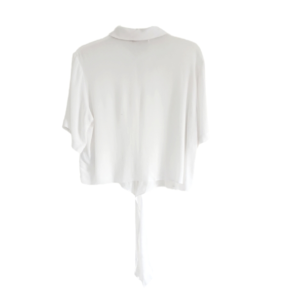 WAYF White Collared Button Front Bottom Tie Short Sleeve Shirt Size Med - Picture 2 of 6